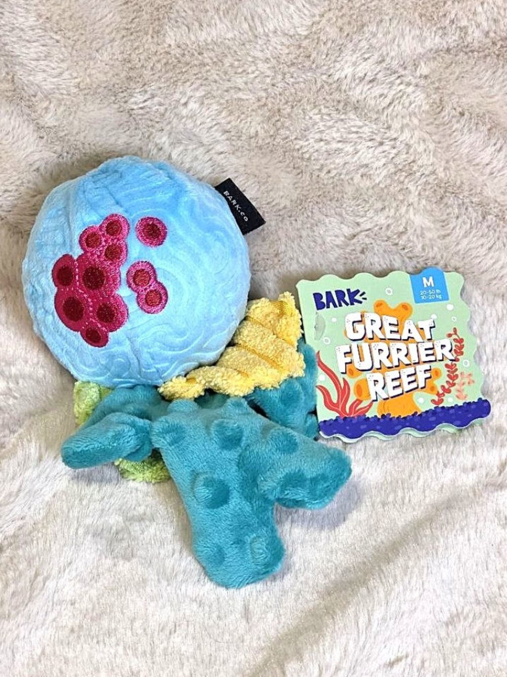 New Bark Box “Great Furrier Reef” 20-50 Pound Rubber Core Plush Covered Dog Toy